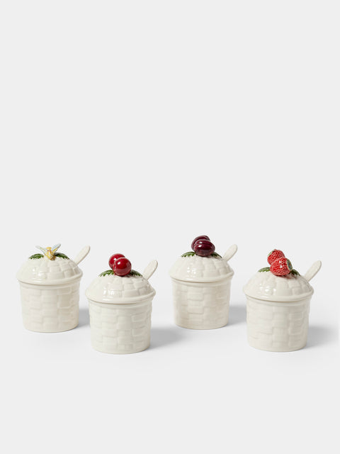 Verdolini - Hand-Painted Majolica Ceramic Jam and Honey Jars (Set of 4) - White - ABASK - 
