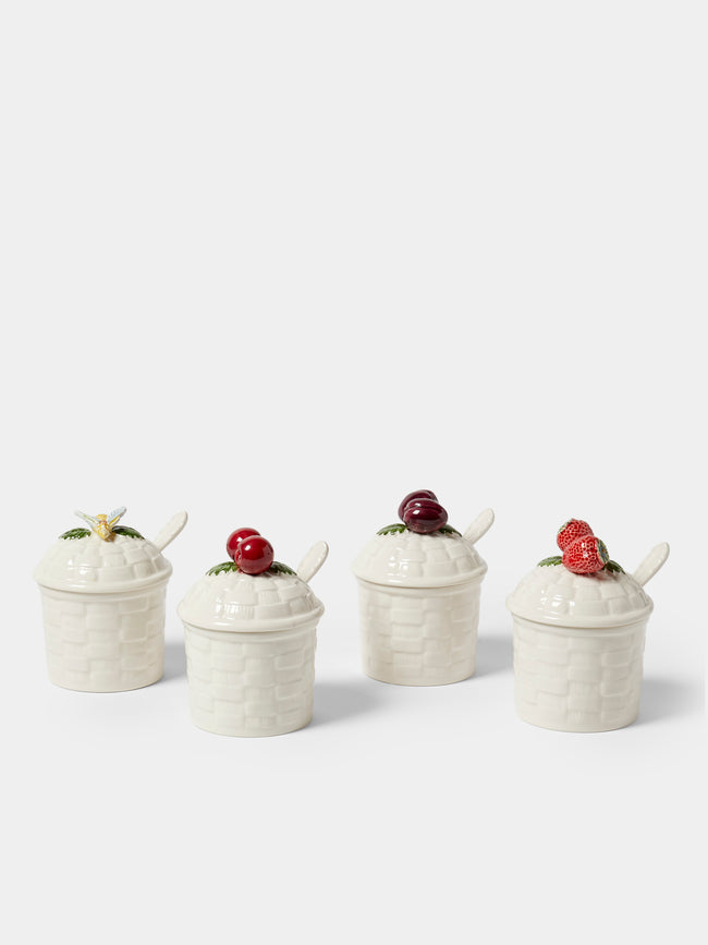 Verdolini - Hand-Painted Majolica Ceramic Jam and Honey Jars (Set of 4) - White - ABASK - 