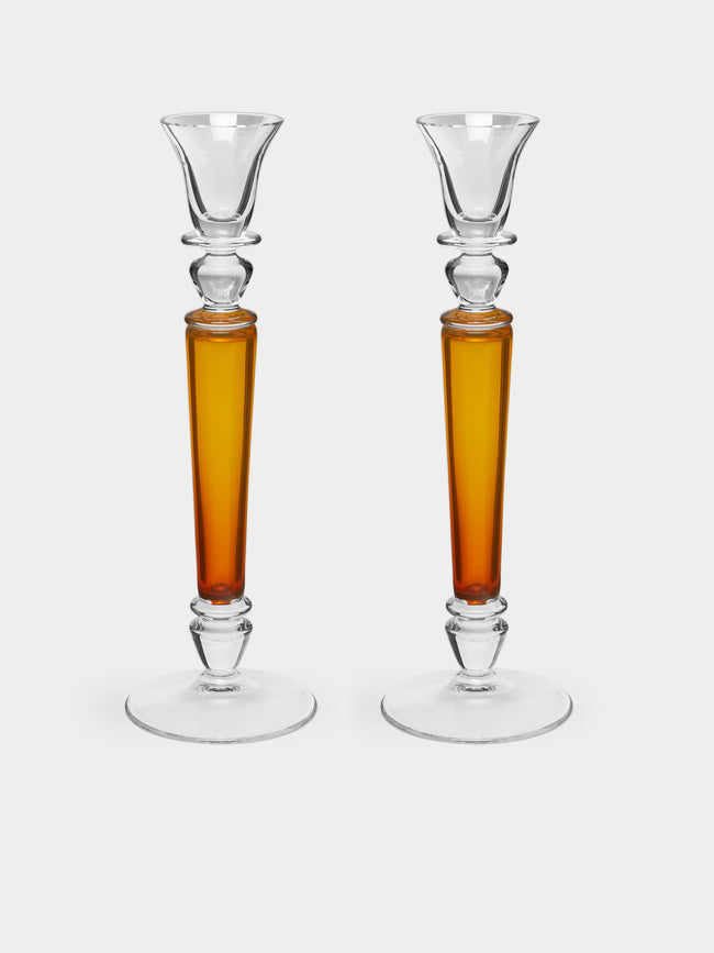Theresienthal - Memphis Hand-Blown Crystal Candlestick (Set of 2) - Amber - ABASK