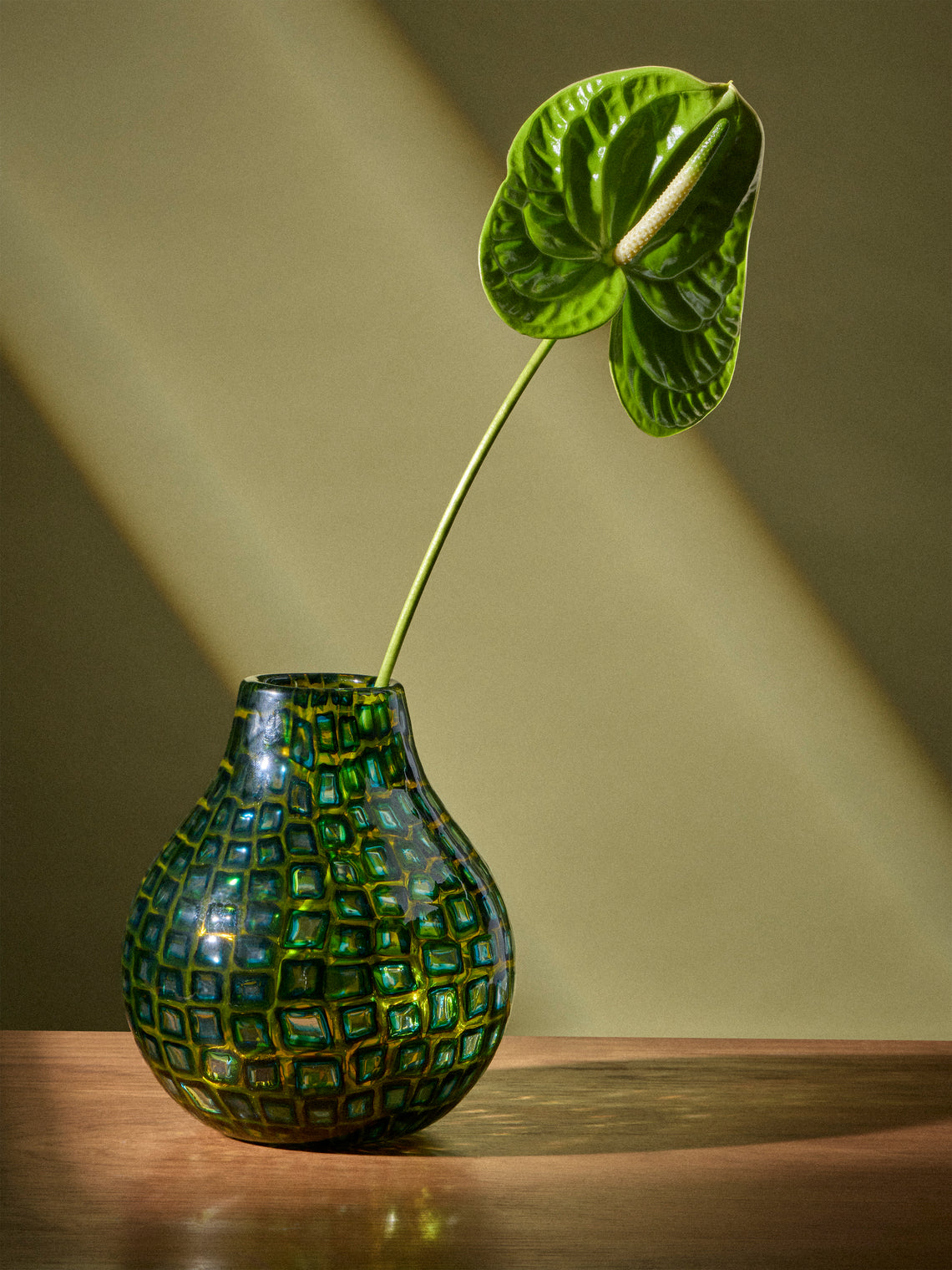 Venini - 1940 Carlo Scarpa Romane Murrine Murano Glass Vase (7in/18cm) - Green - ABASK