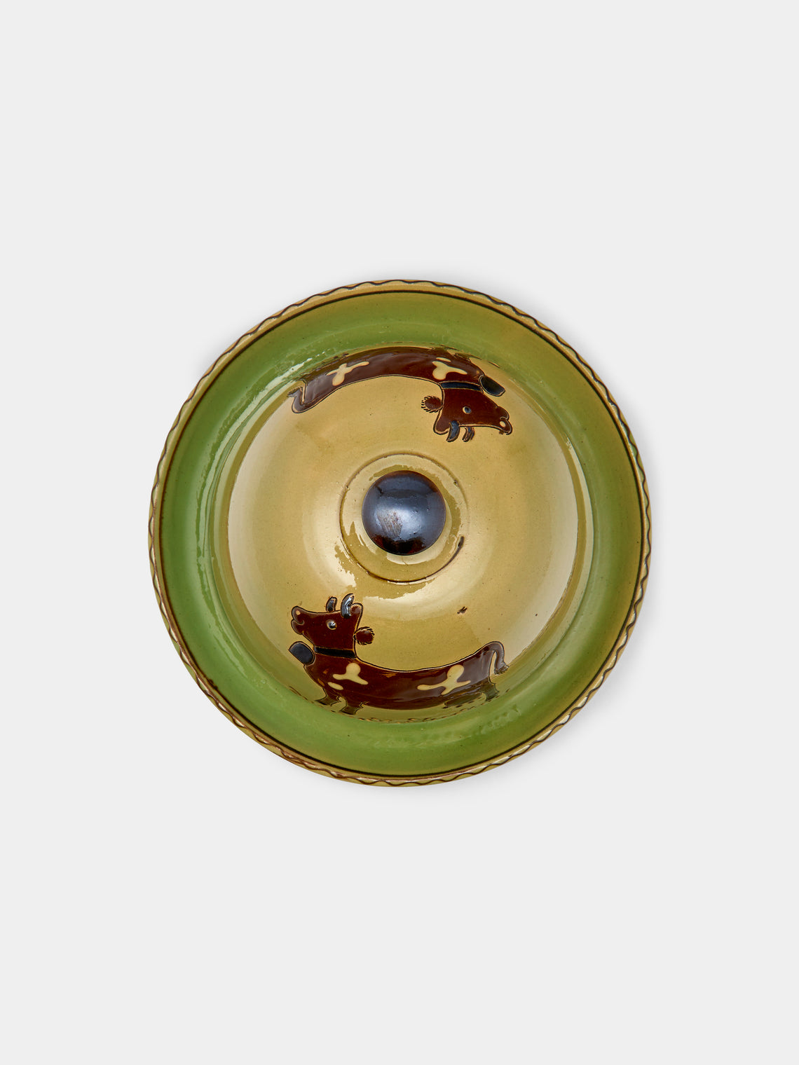 Poterie d’Évires - Cows Hand-Painted Ceramic Large Butter Dish - Green - ABASK