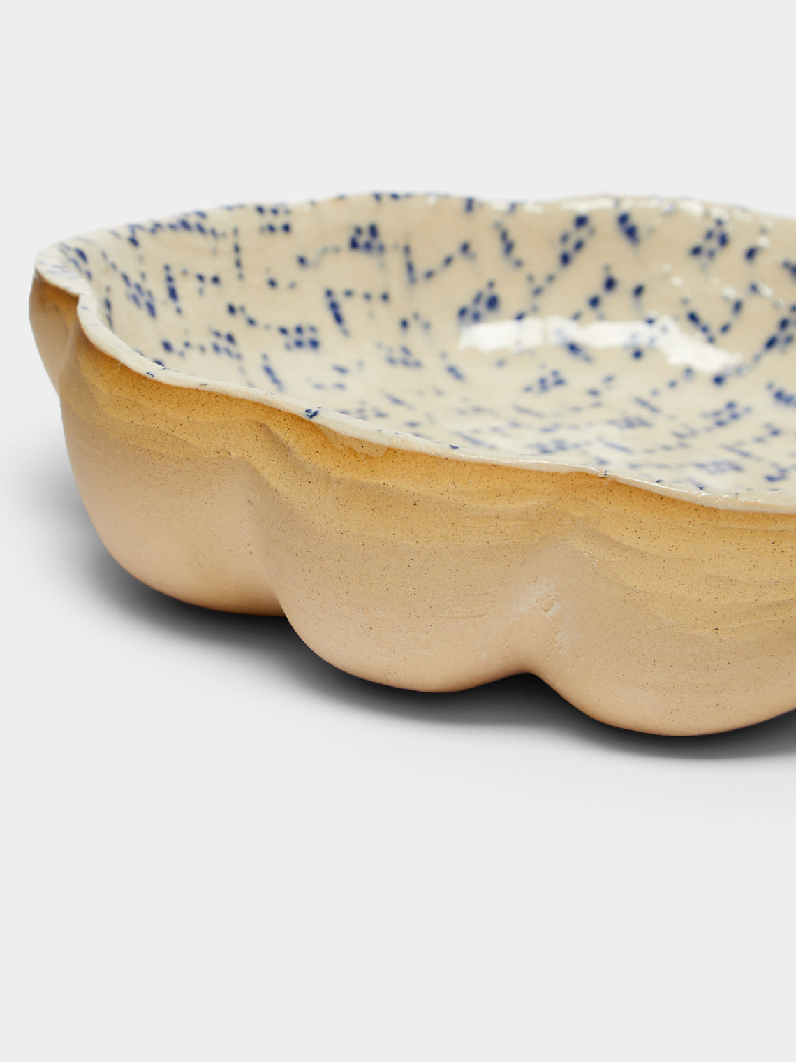 Terrafirma Ceramics - Hand-Printed Ceramic Medium Scalloped Bowl - Blue - ABASK