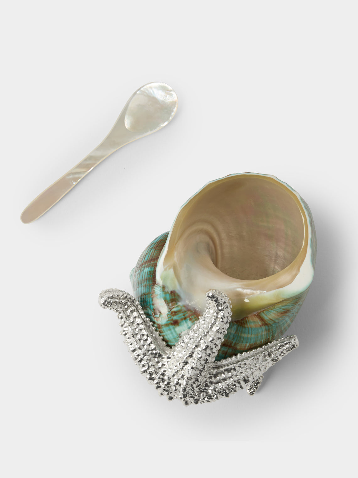 Objet Luxe - Starfish Silver-Plated Salt and Pepper Cellar with Mother-of-Pearl Spoon - Blue - ABASK