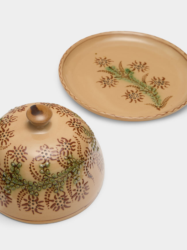 Poterie d’Évires - Flowers Hand-Painted Ceramic Large Lidded Butter Dish - Cream - ABASK