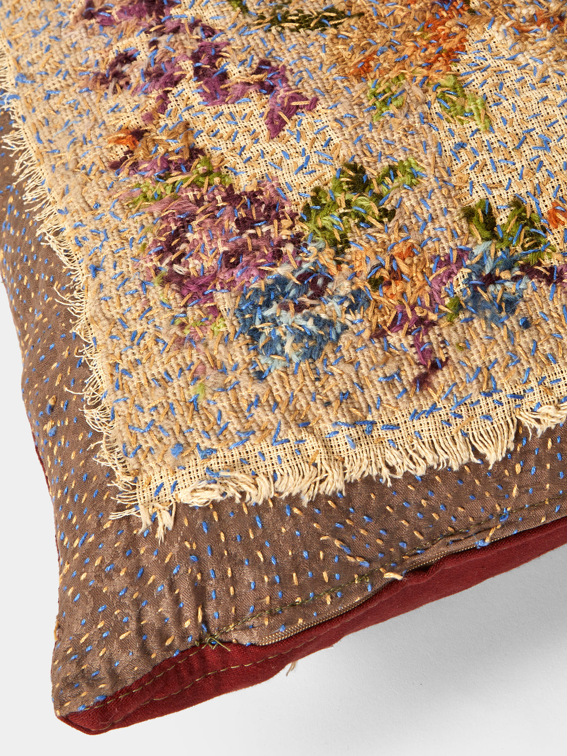 By Walid - 19th-Century Needlepoint Wool and Silk Damask Cushion (23.5in/60cm) - Multiple - ABASK