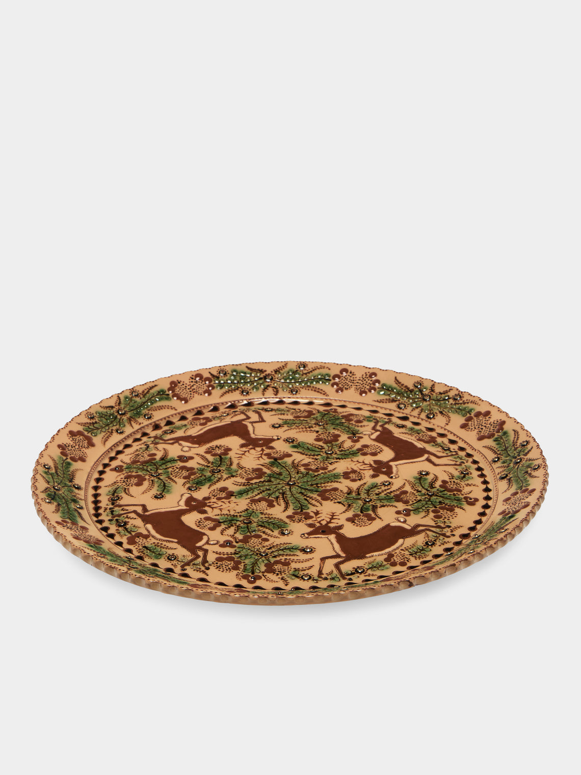 Poterie d’Évires - Stags Hand-Painted Ceramic Large Platter - Cream - ABASK