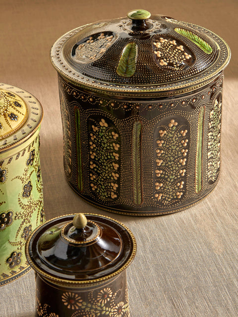 Poterie d’Évires - Flowers Hand-Painted Ceramic Extra Large Pot - Dark brown - ABASK