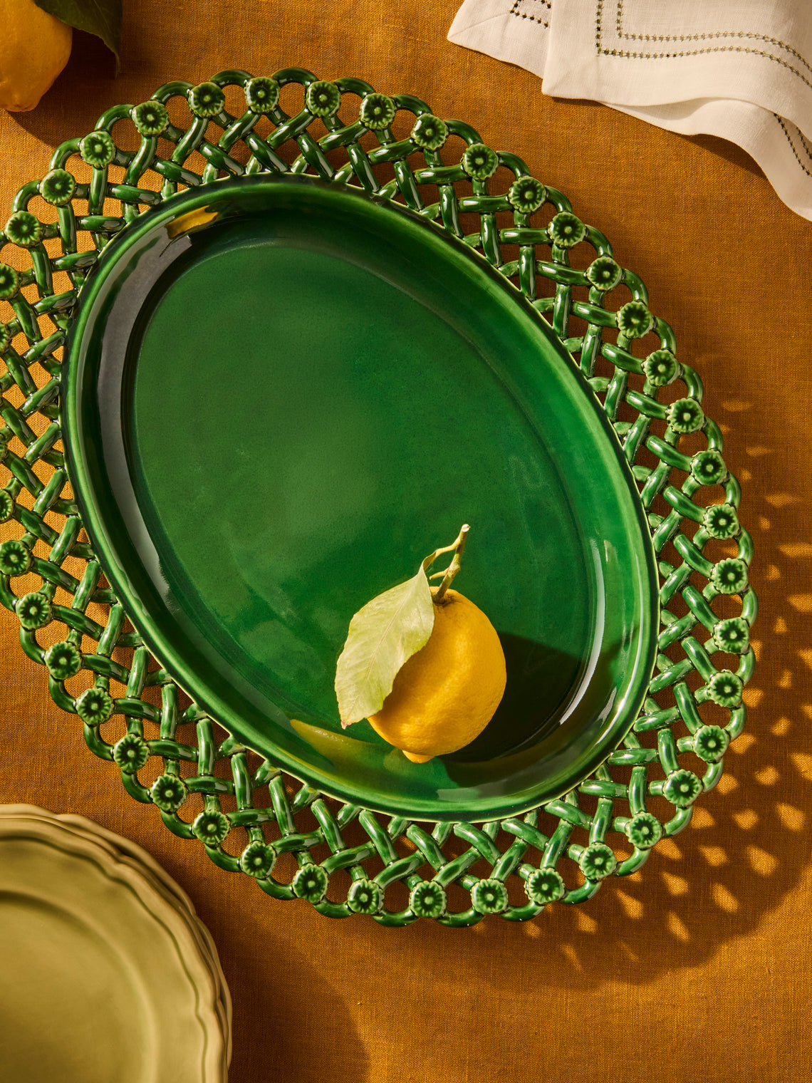 Maison Pichon Uzès - Meleia Hand-Glazed Ceramic Braided Platter - Green - ABASK