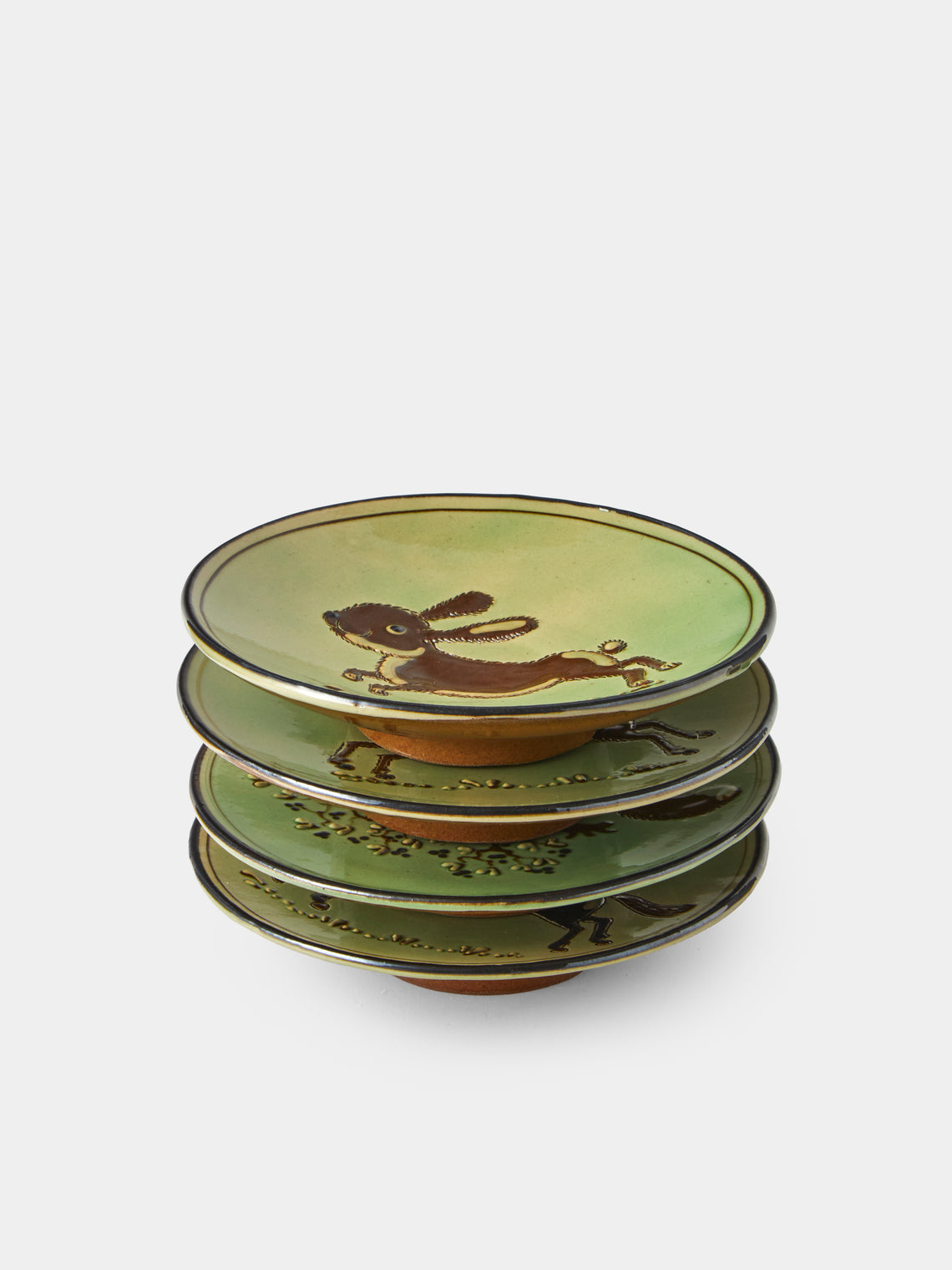 Poterie d’Évires - Animals Hand-Painted Ceramic Plates – 5.5in/14cm (Set of 4) - Green - ABASK