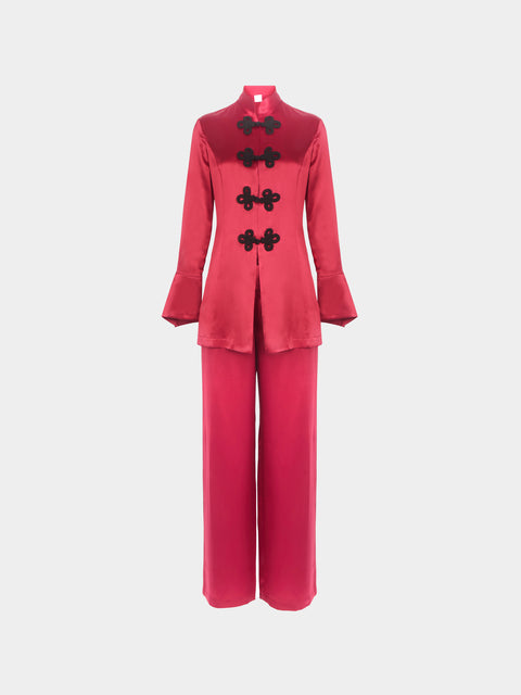 Loretta Caponi - Azalea Silk Pajama Set - Red - ABASK - 