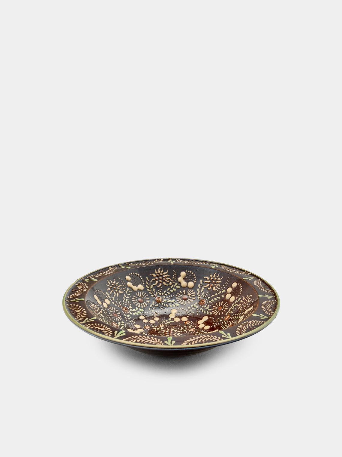 Poterie d’Évires - Flowers Hand-Painted Ceramic Small Serving Bowl - Dark brown - ABASK