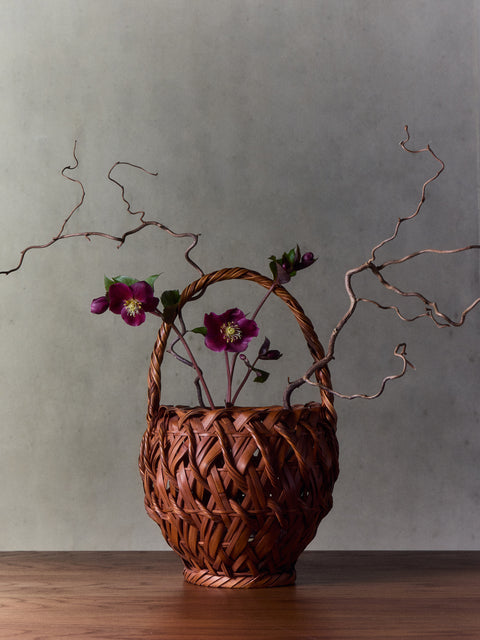 Antique and Vintage - Mid-Century Japanese Bamboo Ikebana Basket - Brown - ABASK