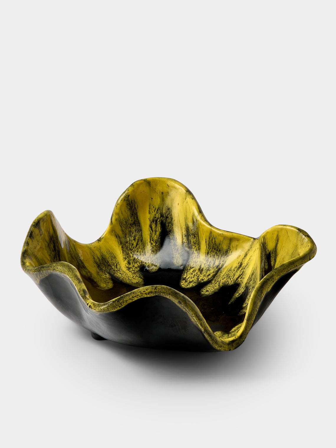 Antique and Vintage - 1950s Reactive-Glaze Ceramic Bowl - Yellow - ABASK - 