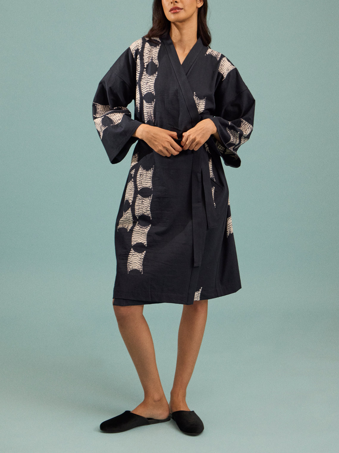 Takeda Kahei Shoten - Toits Shibori Cotton Kimono | One Size - Black - ABASK