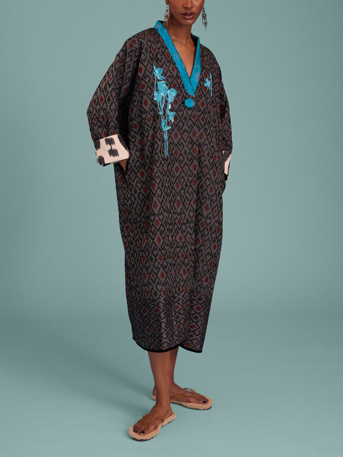Nazzy Beglari - Hand-Loomed Ikat Cotton Reversible Chapan-Style Robe | One Size - Multiple - ABASK