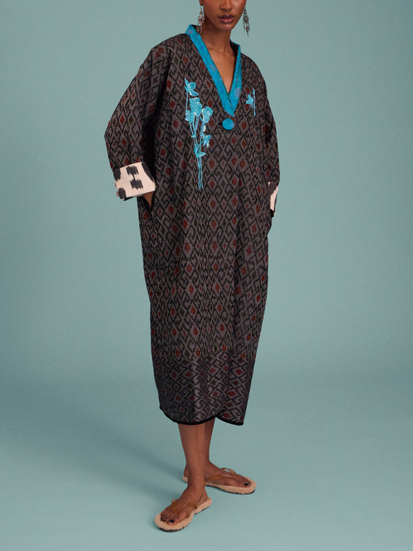 Nazzy Beglari - Hand-Loomed Ikat Cotton Reversible Chapan-Style Robe | One Size - Multiple - ABASK