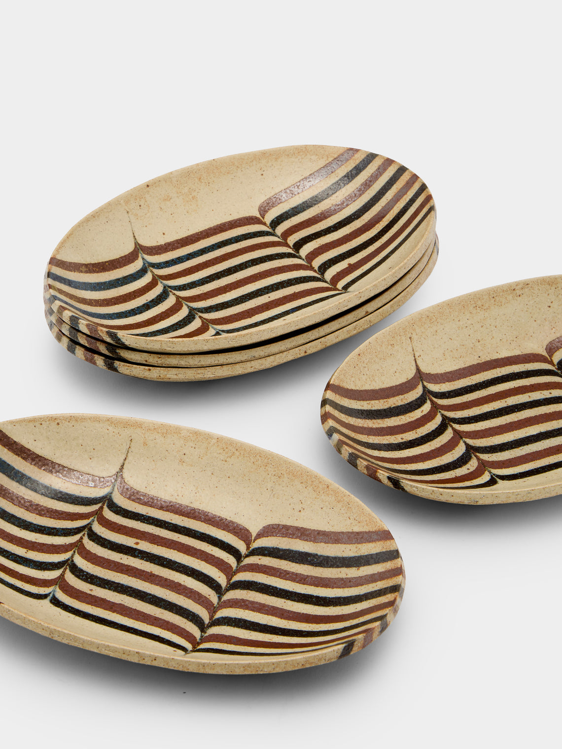 Makidani-gama - No. 1 Nerikomi Ceramic Medium Oval Bowls (Set of 5) - Multiple - ABASK