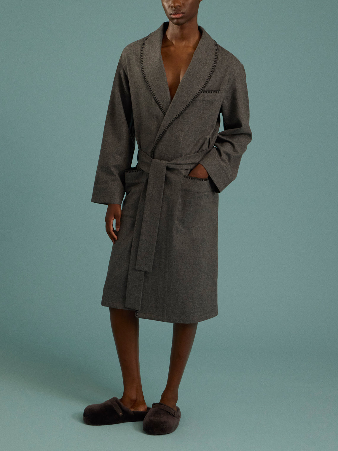 Sebline - Hand-Embroidered Wool Robe | Size: M/L - Gray - ABASK