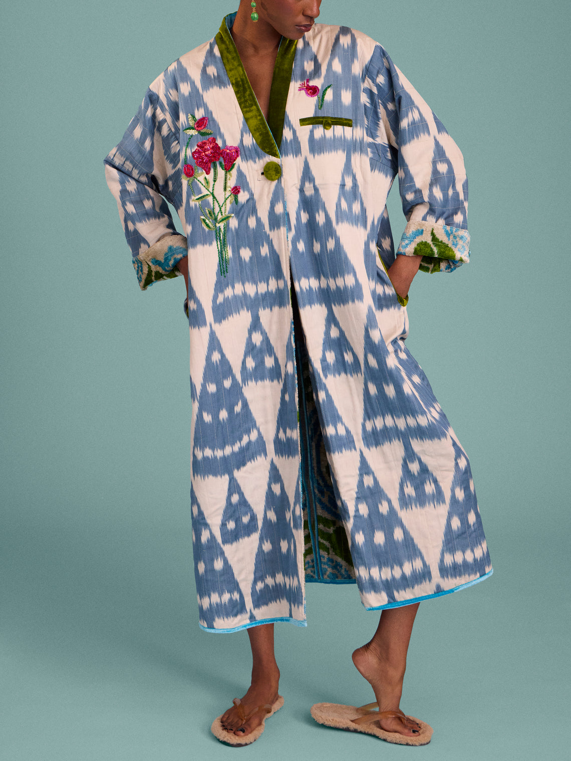 Nazzy Beglari - Hand-Loomed Ikat Velvet Reversible Robe | One Size - Multiple - ABASK