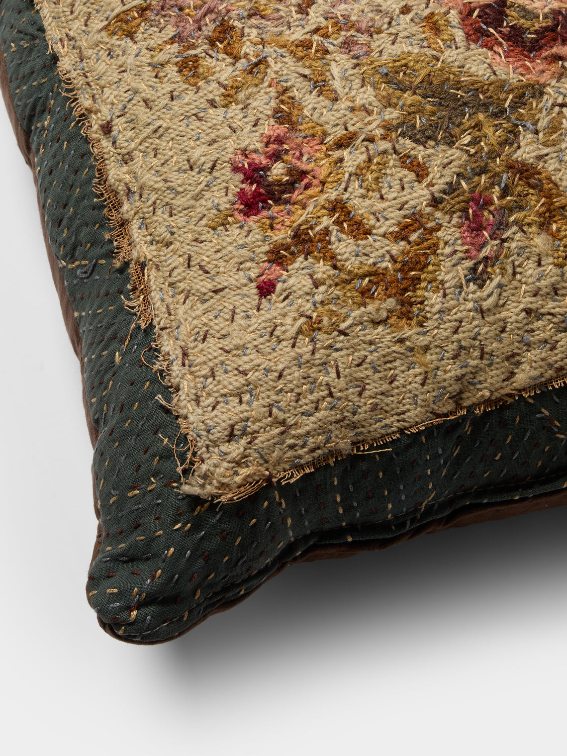 By Walid - 19th-Century Needlepoint Wool, Linen and Cotton Cushion (19.5in/50cm) - Multiple - ABASK