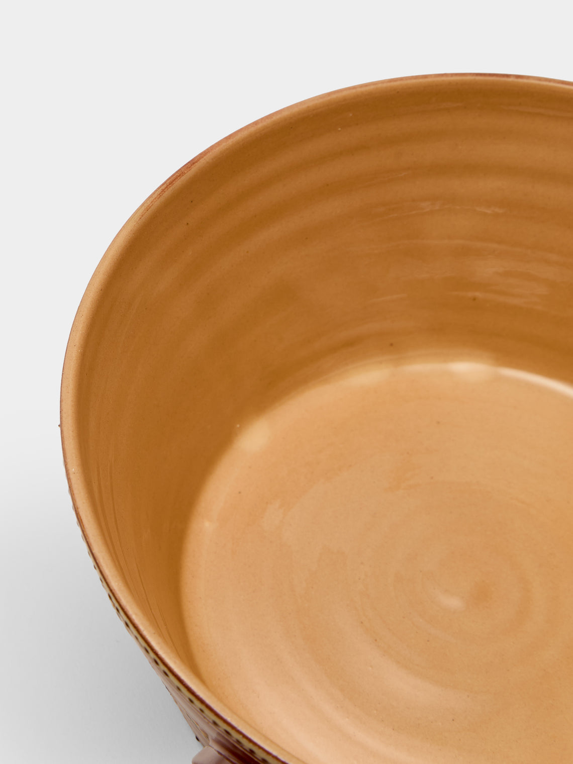 Poterie d’Évires - Flowers Hand-Painted Ceramic Large Handled Serving Bowl - Light brown - ABASK