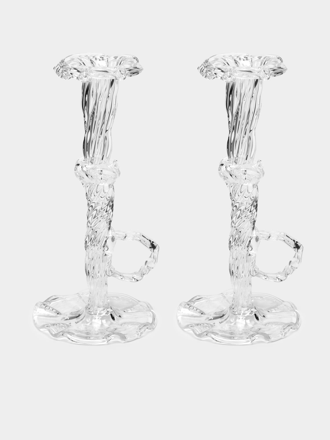Alexander Kirkeby - Hand-Blown Crystal Single Candle Holders (Set of 2) - Clear - ABASK 