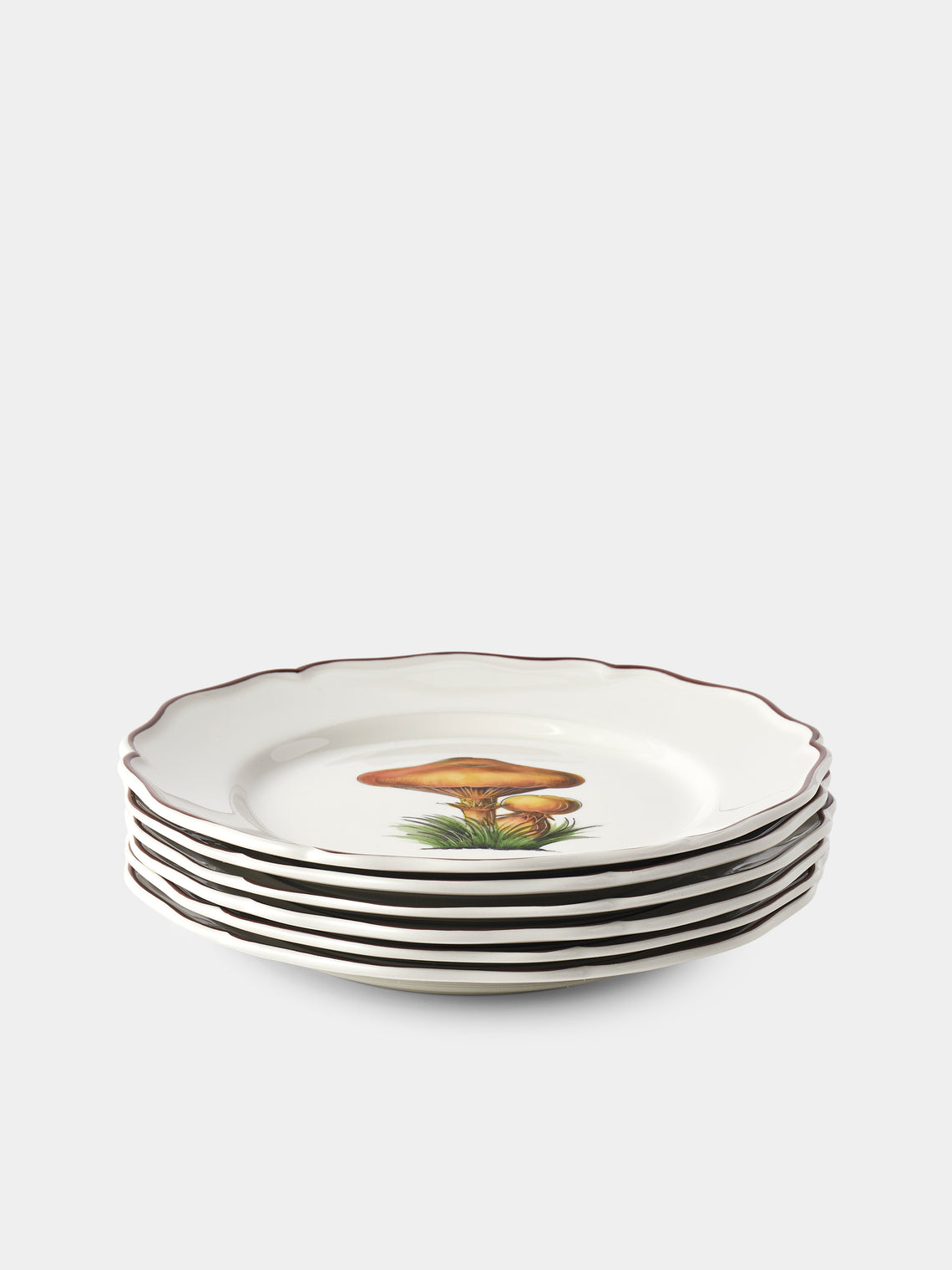 Este Ceramiche - Bristol Mushrooms Hand-Painted Ceramic Dinner Plates – 11in/27.5cm (Set of 6) - White - ABASK