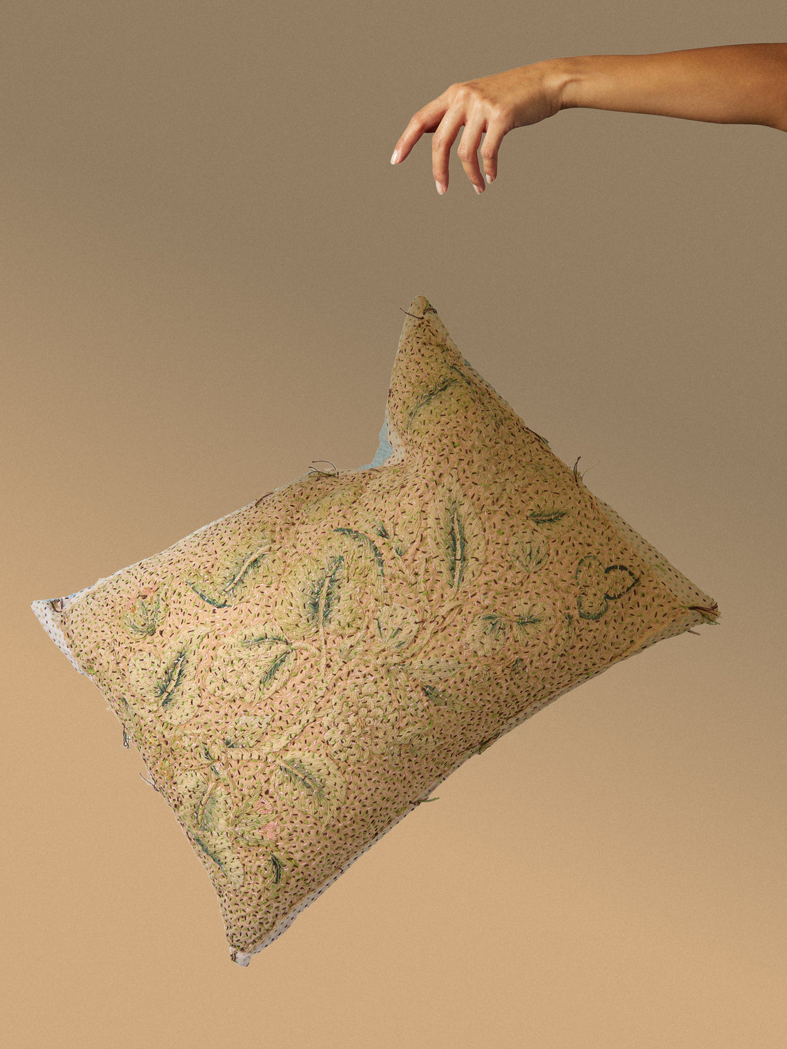 By Walid - 19th-Century Embroidered Cotton Patchwork Cushion (25.5in/65cm) - Multiple - ABASK