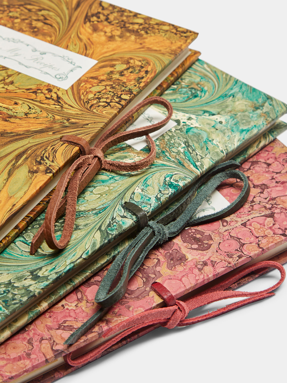 Giannini Firenze - Hand-Marbled Leather-Bound Wine, Gardening & Recipe Journals (Set of 3) - Multiple - ABASK