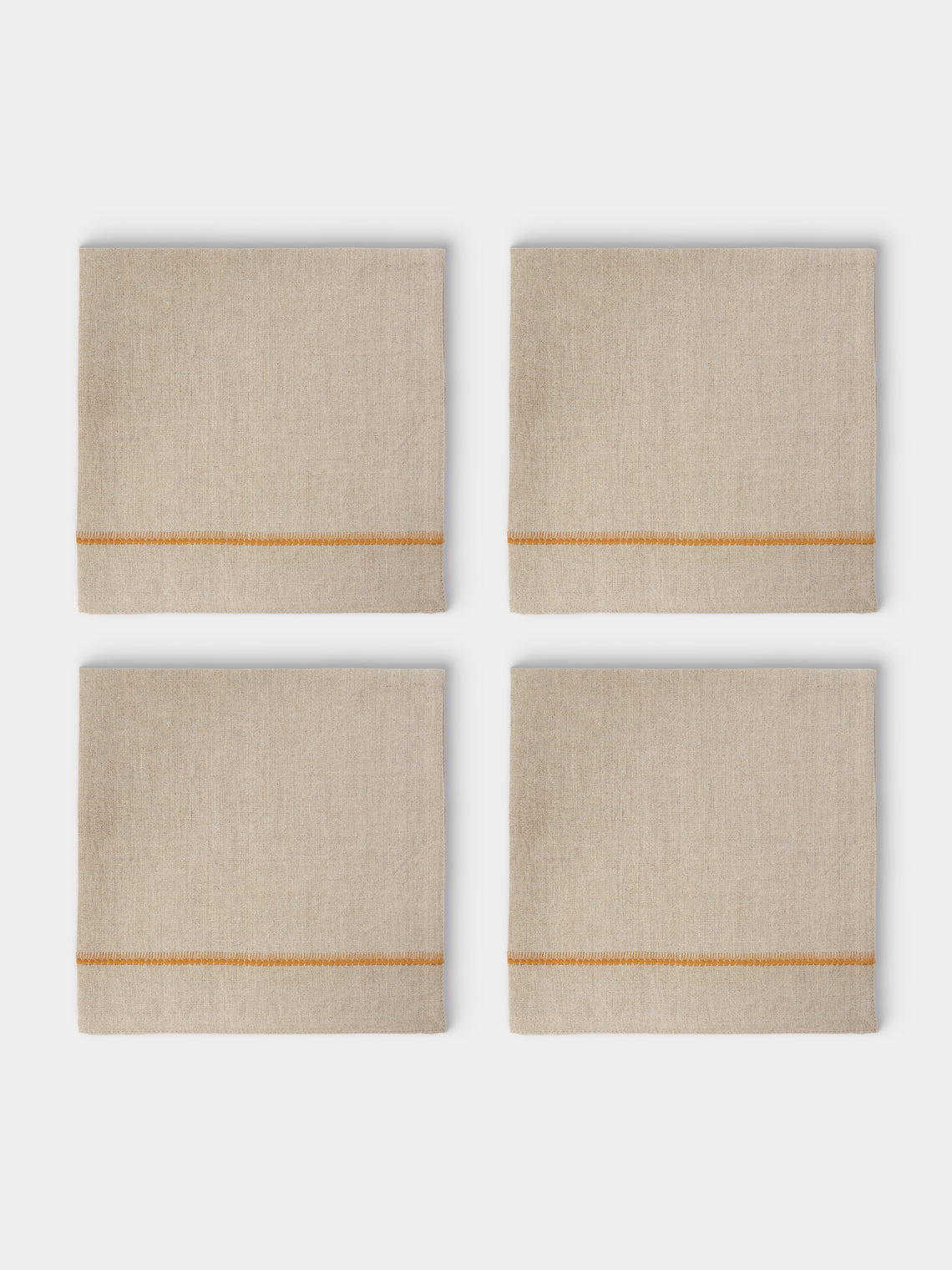 Chamois - | Set of 4 | Embroidered Linen Napkins - Beige - ABASK - 