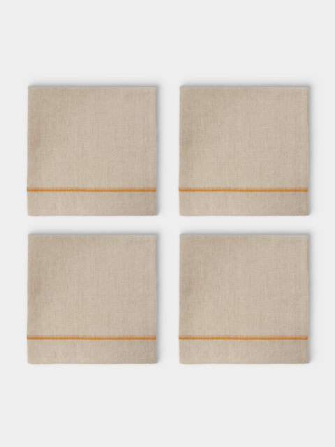 Chamois - | Set of 4 | Embroidered Linen Napkins - Beige - ABASK - 
