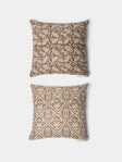 Chamois - Block-Printed Linen Cushions – 19.5in/50cm (Set of 2) - Brown - ABASK - 