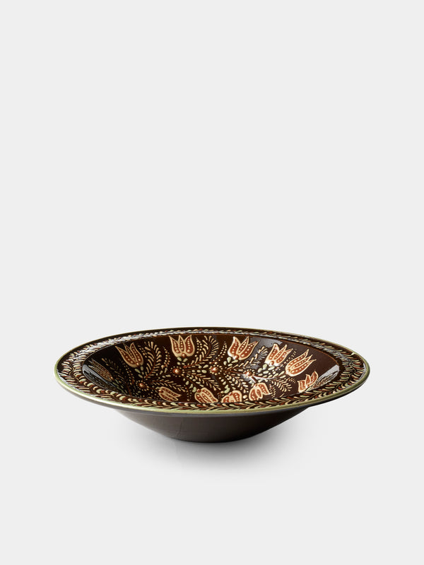 Poterie d’Évires - Birds Hand-Painted Ceramic Serving Bowl - Dark brown - ABASK - 