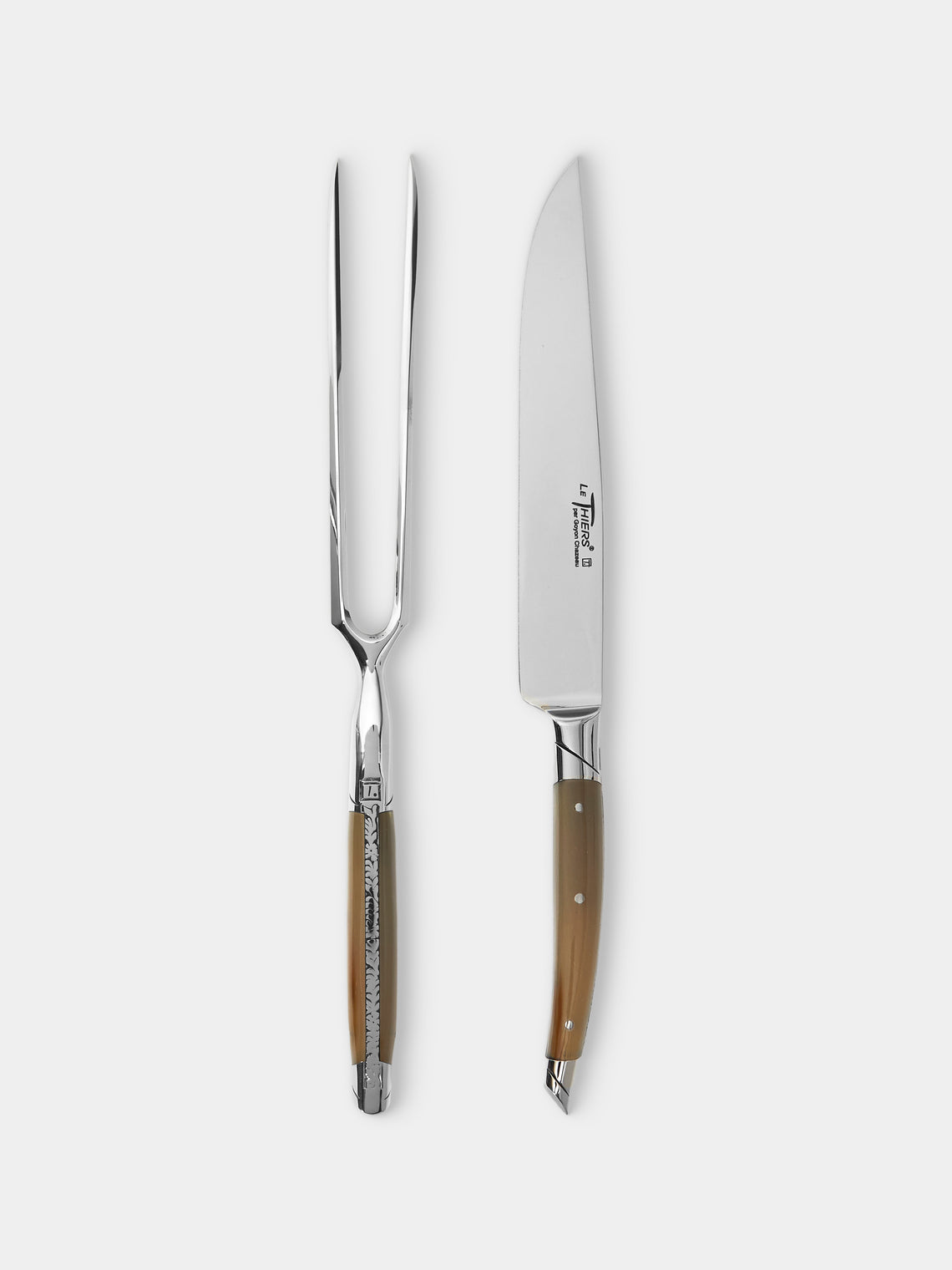 Goyon-Chazeau - Le Thiers Prestige Flammée Blonde Horn Carving Utensils (Set of 2) - Brown - ABASK - 