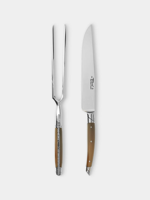 Goyon-Chazeau - Le Thiers Prestige Flammée Blonde Horn Carving Utensils (Set of 2) - Brown - ABASK - 