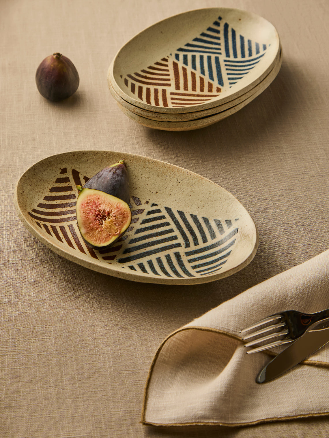 Makidani-gama - No. 1 Nerikomi Ceramic Medium Oval Bowls (Set of 4) - Multiple - ABASK