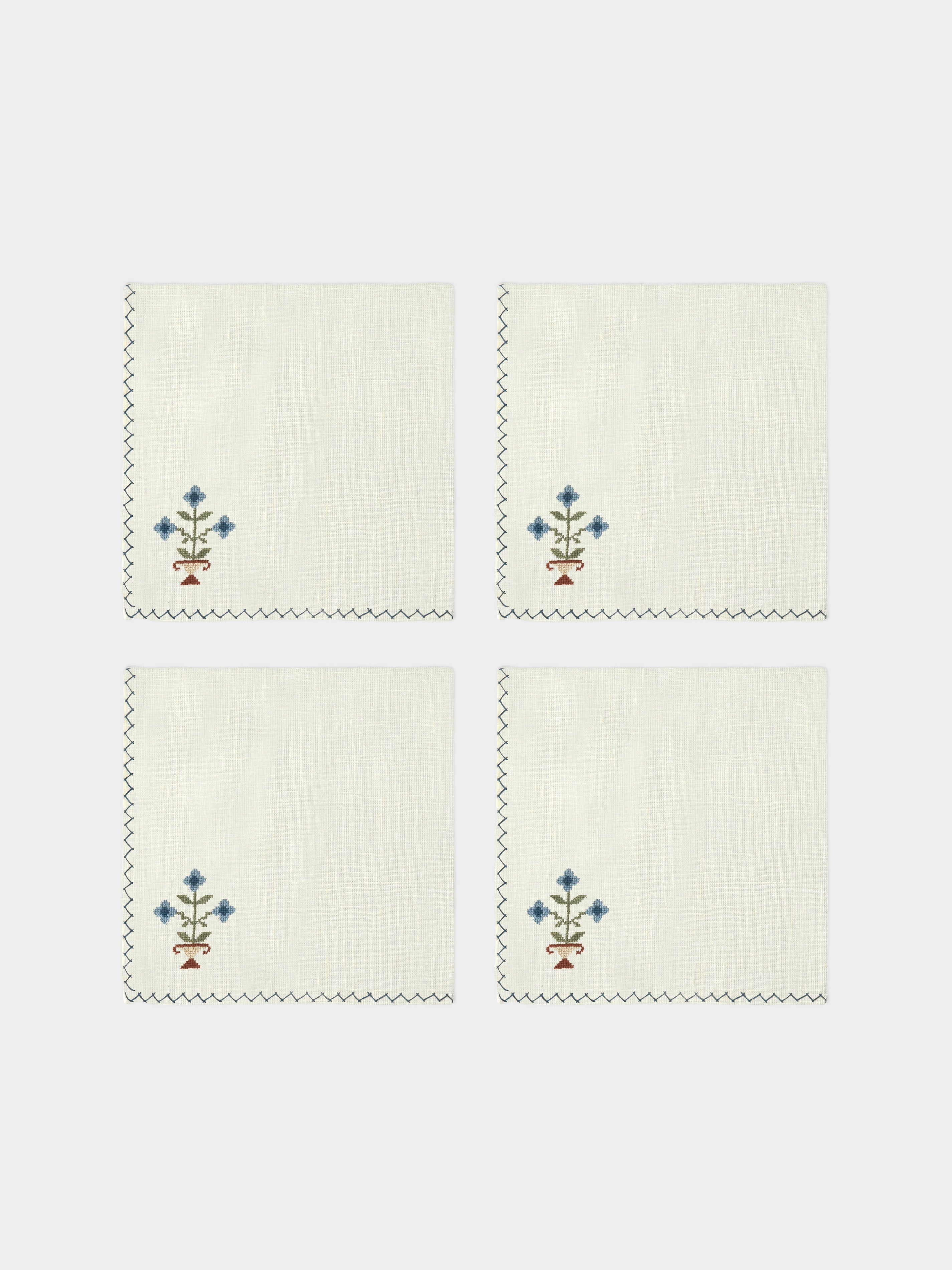 Bouquet Hand-Embroidered Linen Napkins (Set of 4)