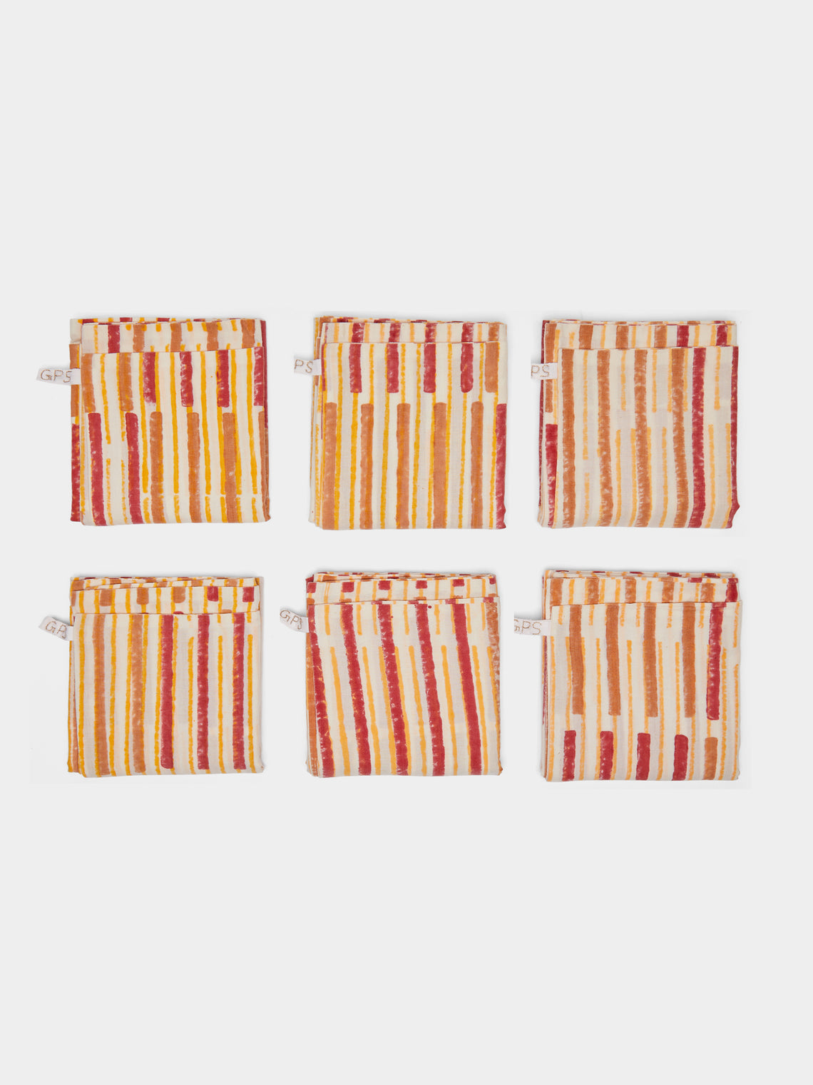 Gregory Parkinson - Rhubarb Cinnamon Stripe Block-Printed Cotton Napkins (Set of 6) - Multiple - ABASK