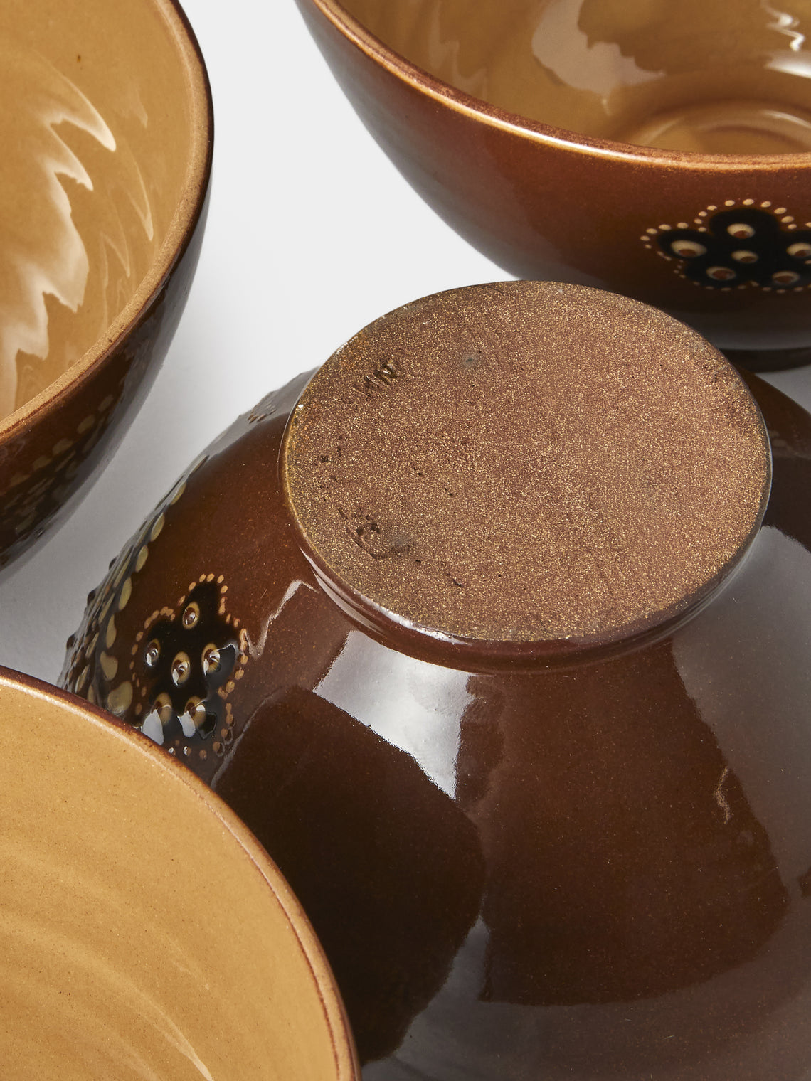 Poterie d’Évires - Flowers Hand-Painted Ceramic Grand Bowls (Set of 4) - Light Brown - ABASK
