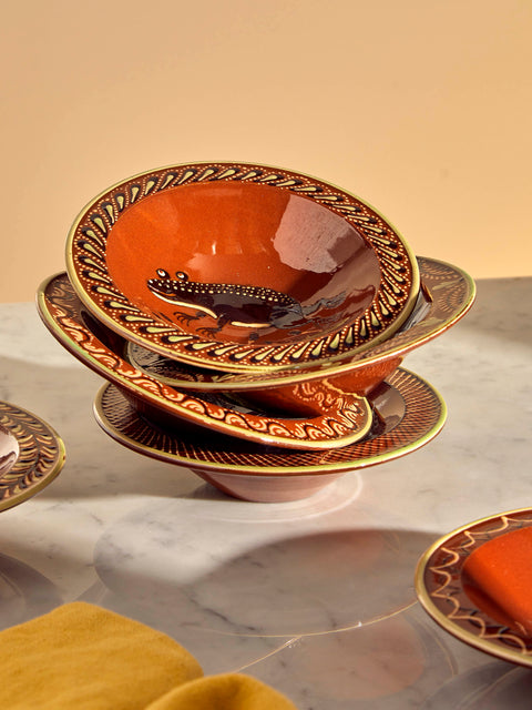 Poterie d’Évires - Animals Hand-Painted Ceramic Breakfast Bowls (Set of 6) - Light brown - ABASK