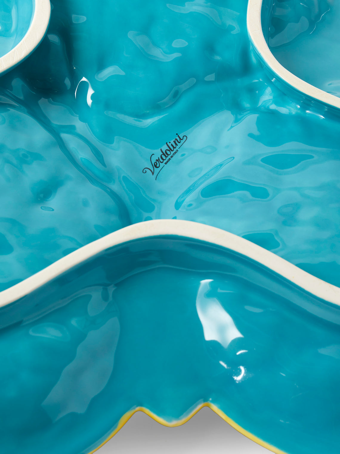 Verdolini - Plum Blossom Hand-Painted Majolica Ceramic Triple Serving Dish - Green - ABASK