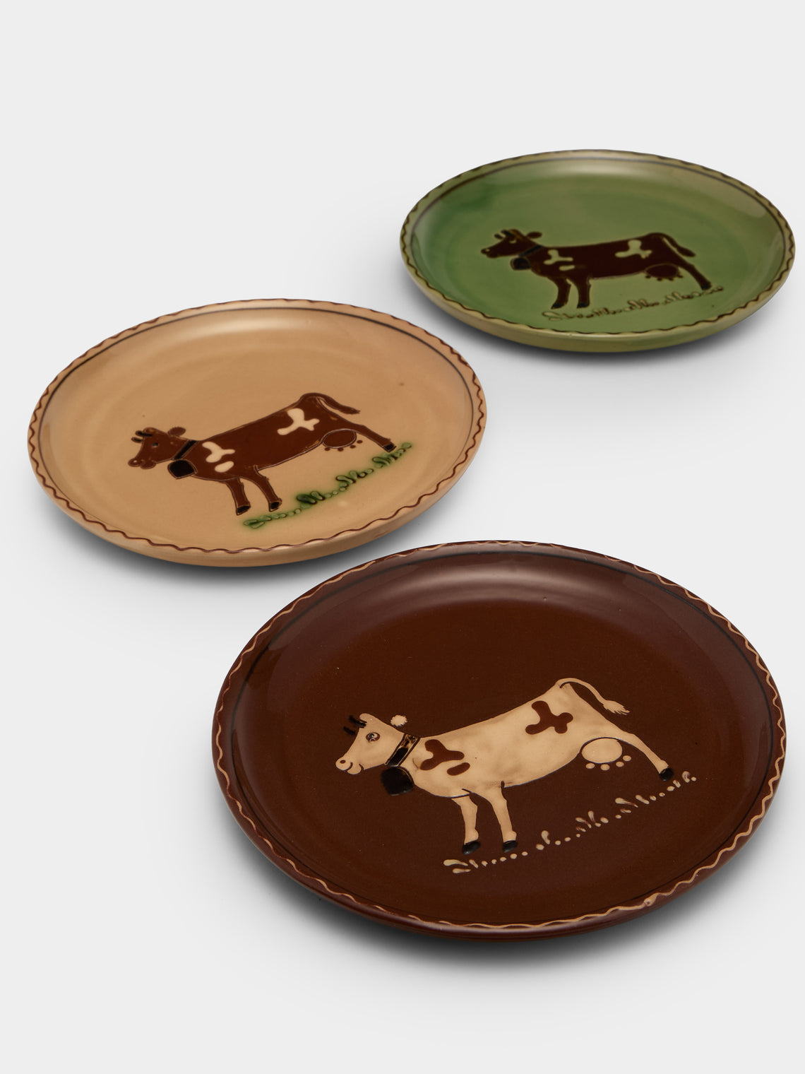 Poterie d’Évires - Cows Hand-Painted Ceramic Plates – 8in/20cm (Set of 3) - Multiple - ABASK