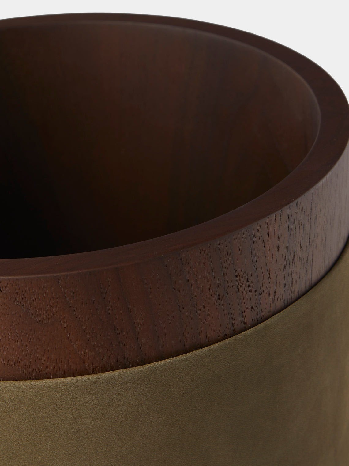 Riviere - Dama Walnut and Suede Wastepaper Bin - Green - ABASK