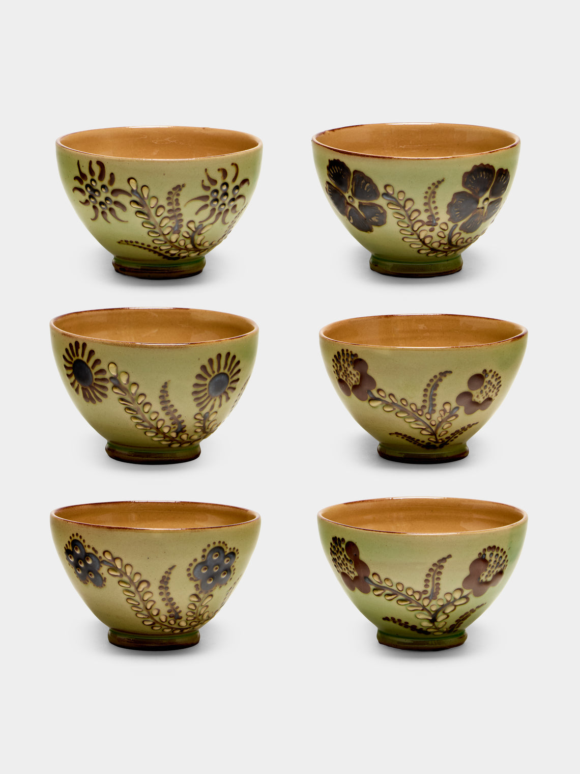 Poterie d’Évires - Flowers Hand-Painted Ceramic Petite Bowls (Set of 6) - Green - ABASK