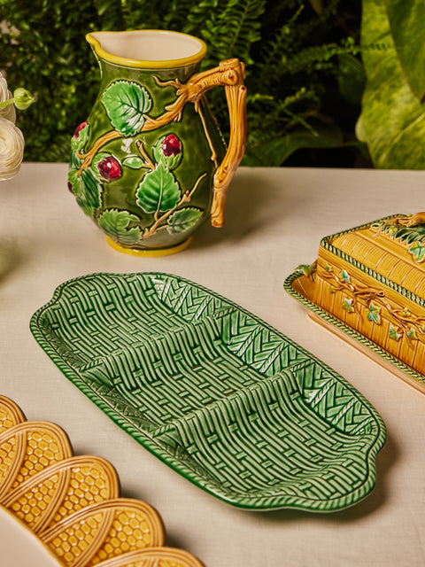 Verdolini - Palizzata Hand-Painted Ceramic Triple Appetizer Dish - Green - ABASK