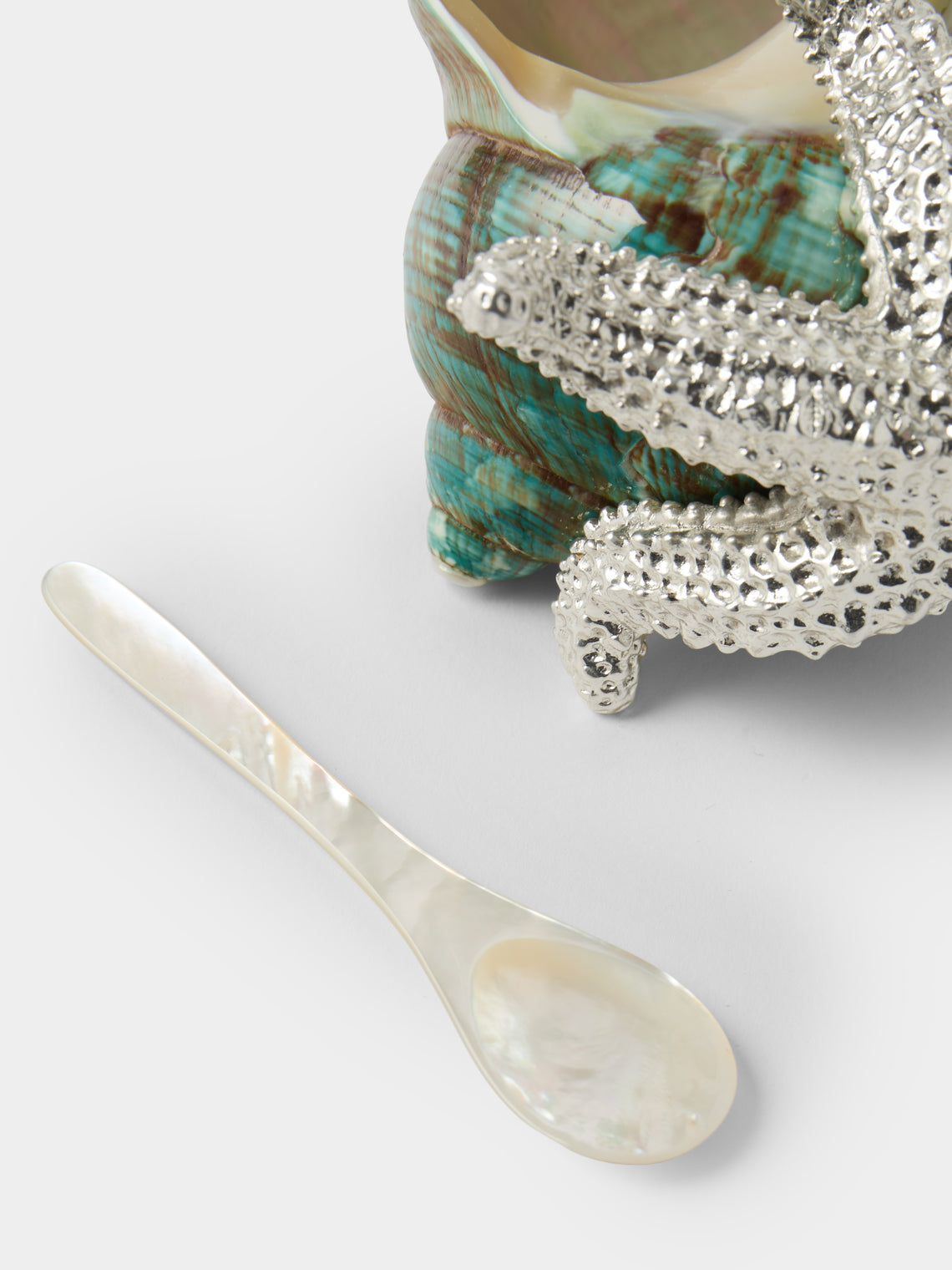 Objet Luxe - Starfish Silver-Plated Salt and Pepper Cellar with Mother-of-Pearl Spoon - Blue - ABASK