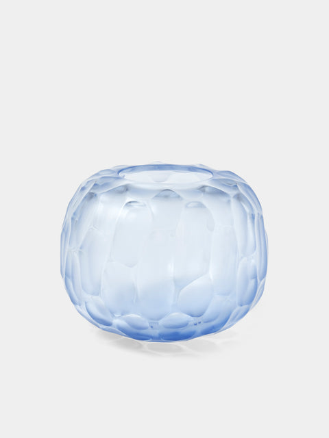 Micheluzzi Glass - Riccio Bluino Bamboo Hand-Blown Murano Glass Vase (6.5in/17cm) - Blue - ABASK - 