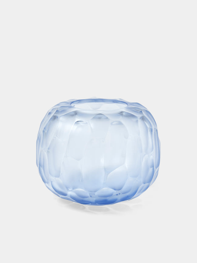 Micheluzzi Glass - Riccio Bluino Bamboo Hand-Blown Murano Glass Vase (6.5in/17cm) - Blue - ABASK - 