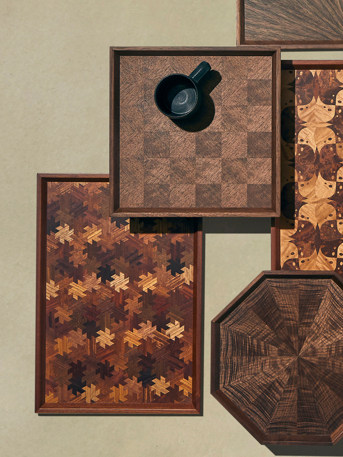 Mori Kougei - Poke Marquetry Wood Tray (15in/38.5cm) - Multiple - ABASK