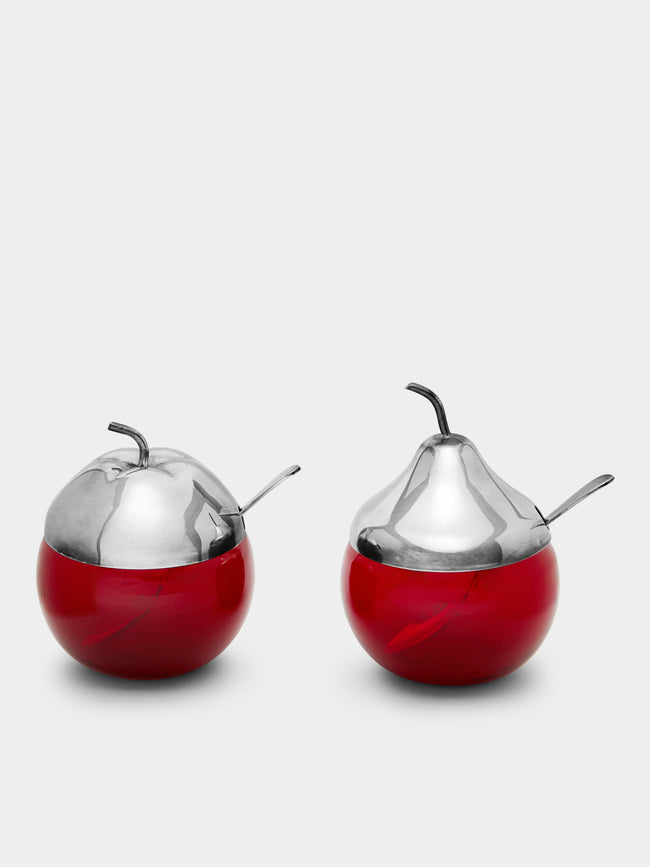 Antique and Vintage - 1950s Silver-Plated Glass Apple and Pear Condiment Bowls -  - ABASK - 